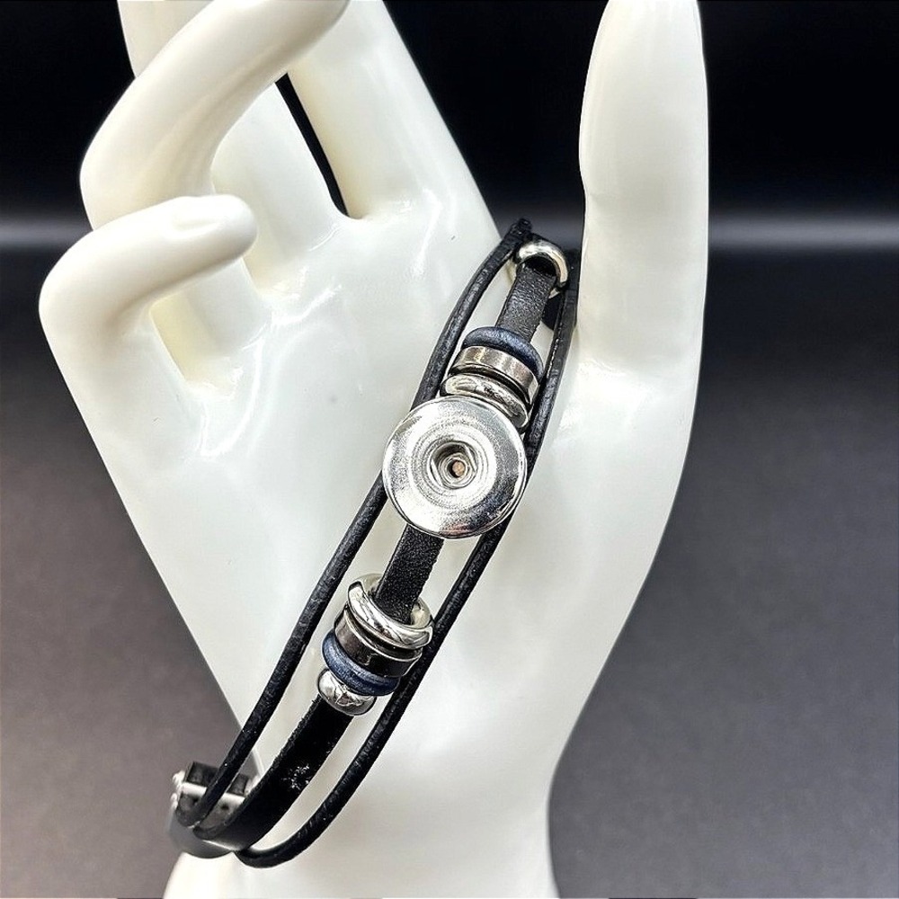 Vintage‎ Multilayer Black Leather Strap Interchangeable Charm Bracelet - 7 1/2"